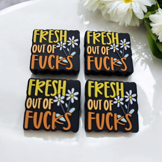 Fresh Out of Fucks (Black Square with Yellow/Orange) Silicone Focal Bead