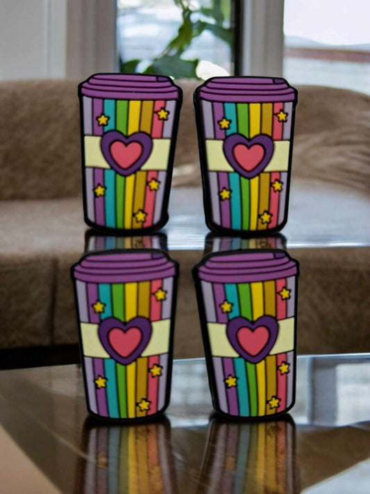 Rainbow Cup with Pink Heart Silicone Focal Bead - 0857