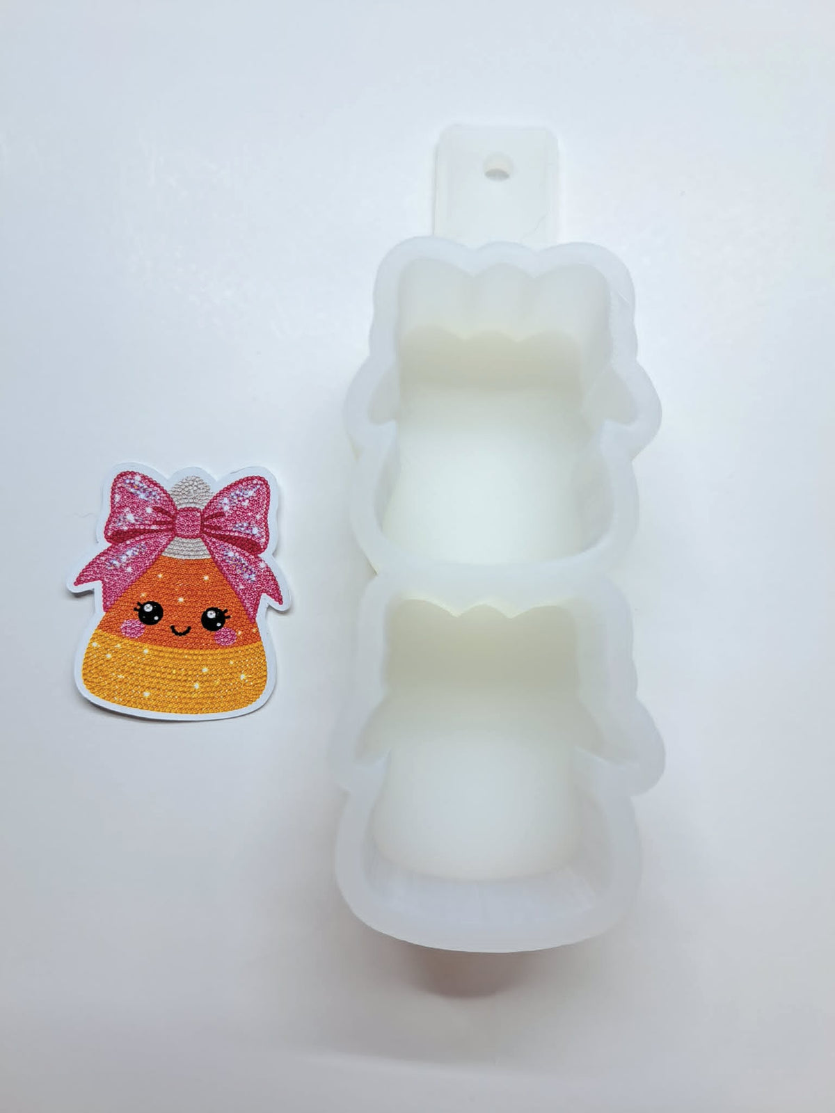 VENT CLIP: Girly Rhinestone Candy Corn Two Cavity Small Vent Clip Size Cardstock Silicone Mold, Aroma Bead Molds, Premium Cardstock Images