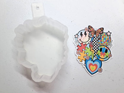 Retro Autism Collage Cardstock Silicone Mold, Aroma Bead Molds, Premium Cardstock
