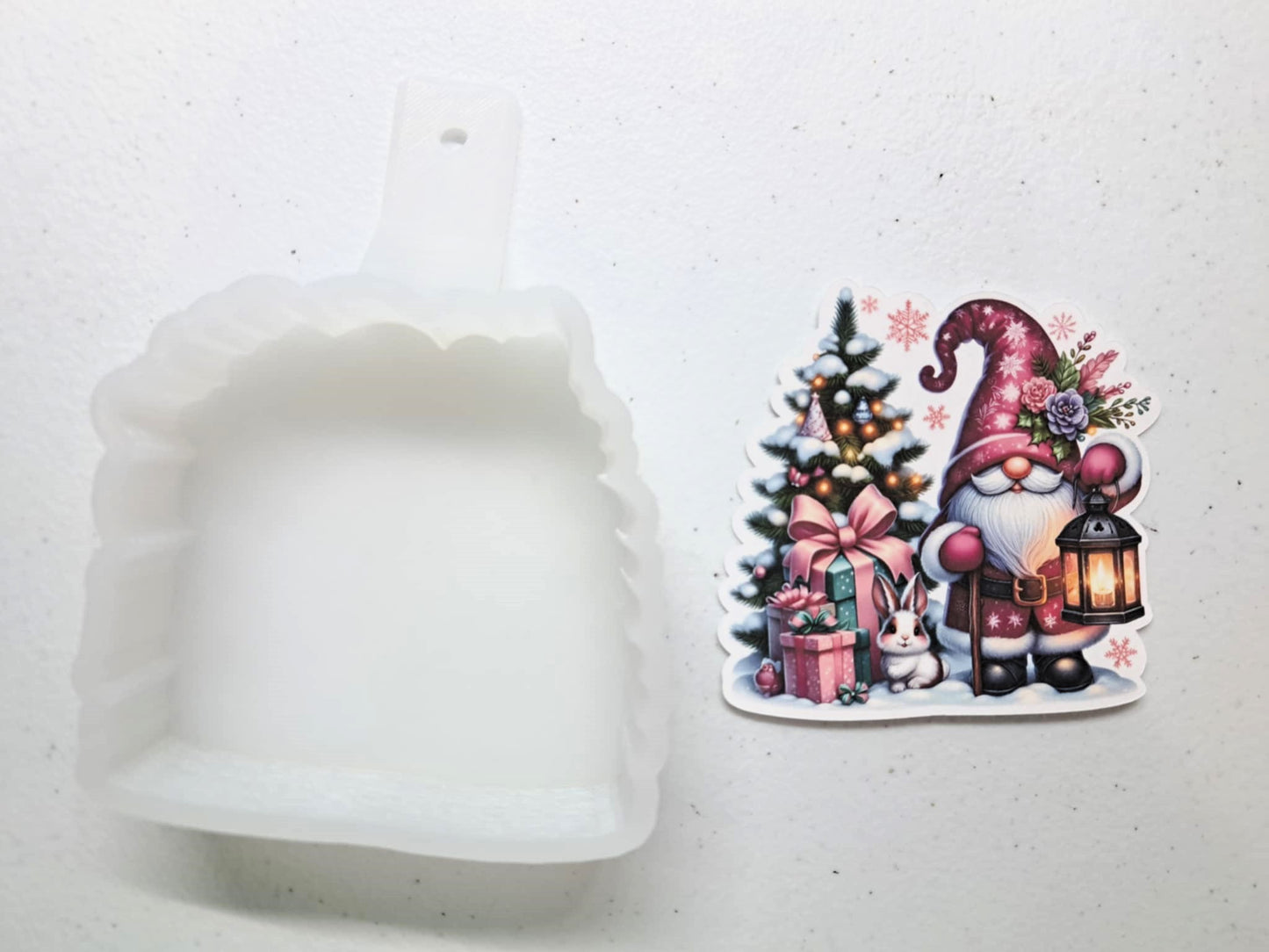 Pink Floral Santa At Christmas Tree Cardstock Silicone Mold, Aroma Bead Molds, Car Freshies, Premium Cardstock