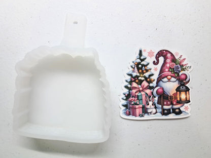 Pink Floral Santa At Christmas Tree Cardstock Silicone Mold, Aroma Bead Molds, Car Freshies, Premium Cardstock