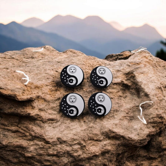 Ying/Yang with Sun and Moon - Black Round Silicone Focal Bead