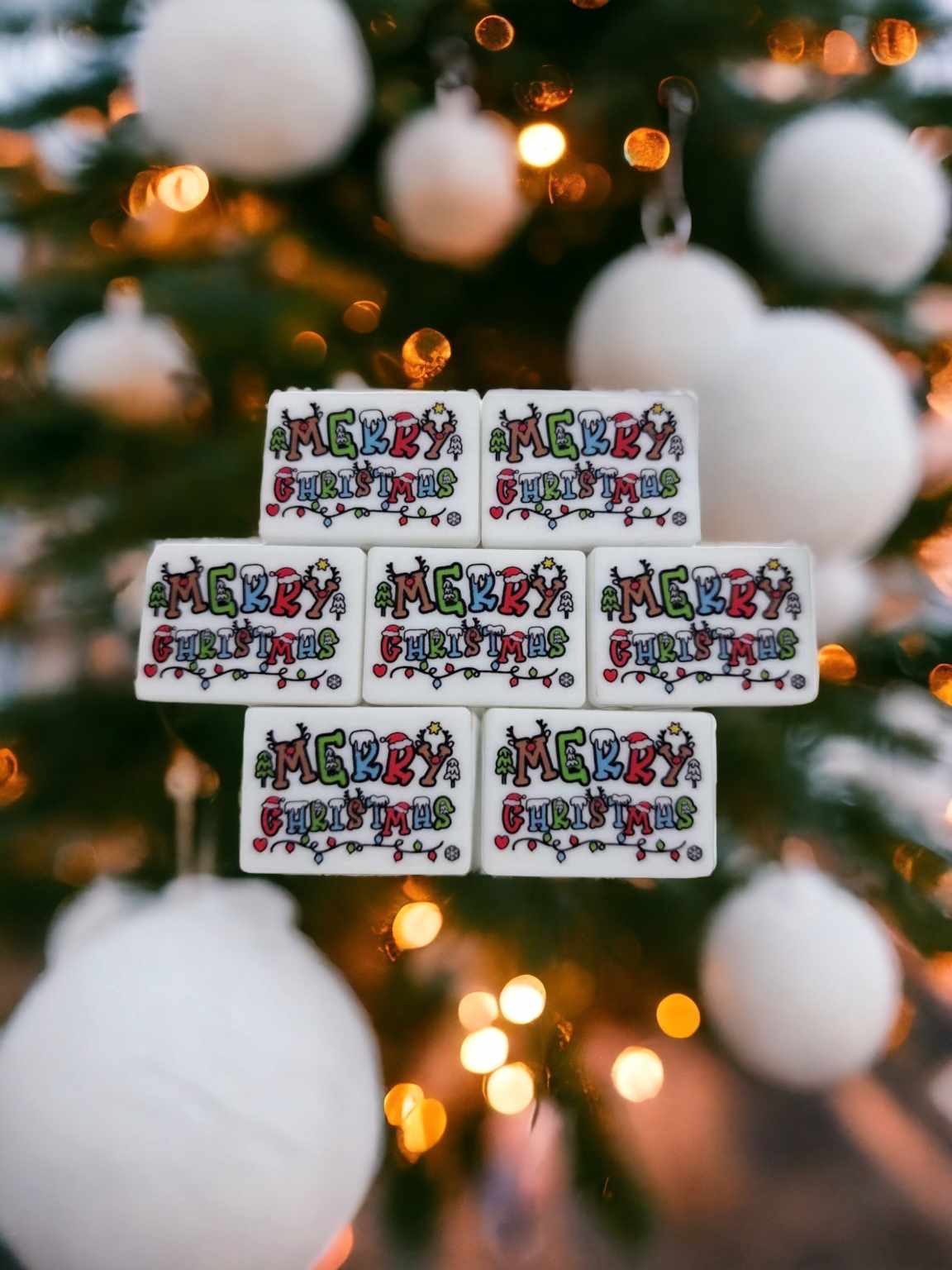 Merry Christmas with Lights Rectangle Silicone Focal Bead - 0512