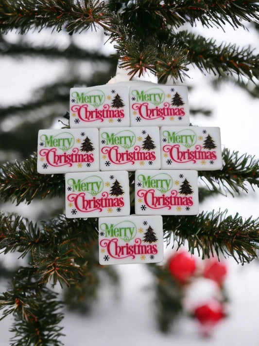 Merry Christmas with Tree and Snowflakes Rectangle Silicone Focal Bead - 0511