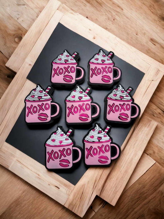 XOXO Pink Cup with Lips/Whipped Cream Silicone Focal Bead - 0539
