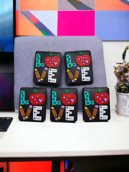 Love Teach Square: with Apple and Pencil Silicone Focal Bead - 0533
