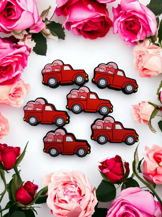 Red Truck with Pink Hearts in Back Silicone Focal Bead - 0503
