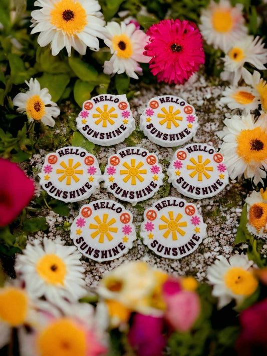 Hello Sunshine with Flowers and Peace Sign Silicone Focal Bead - 0575