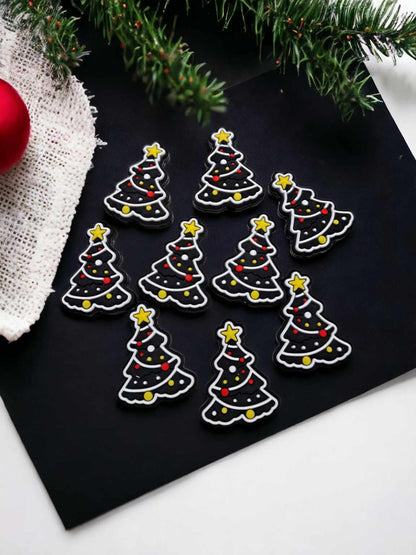 Christmas Tree with Lights: Black, Green, White and Pink Silicone Focal Bead - 0020