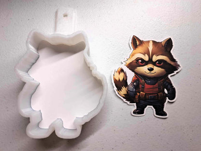 Rocket Raccoon Chibi: Guardians Galaxy, Weapon Specialist Cardstock Silicone Mold, Aroma Bead Molds, Premium Cardstock Images