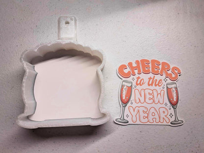 Cheers to the New Year: Champagne Glasses Cardstock Silicone Mold, Aroma Bead Molds