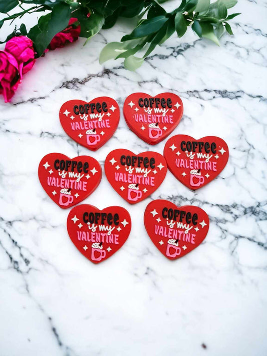 Coffee is my Valentine: Red Heart Silicone Focal Bead - 0592