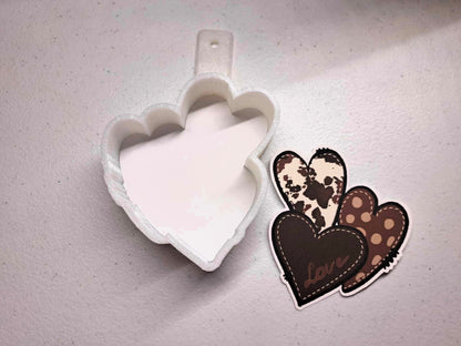 Valentines Three Hearts: Cow Print Cardstock Silicone Mold, Aroma Bead Molds, Premium Cardstock
