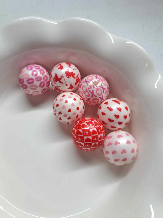 Valentines Printed Mix 20mm Acrylic Bubblegum Bead - 1112