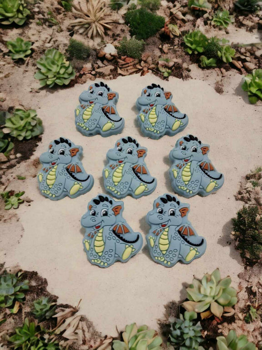 Blue Dinosaur with Wings Silicone Focal Bead - 0570