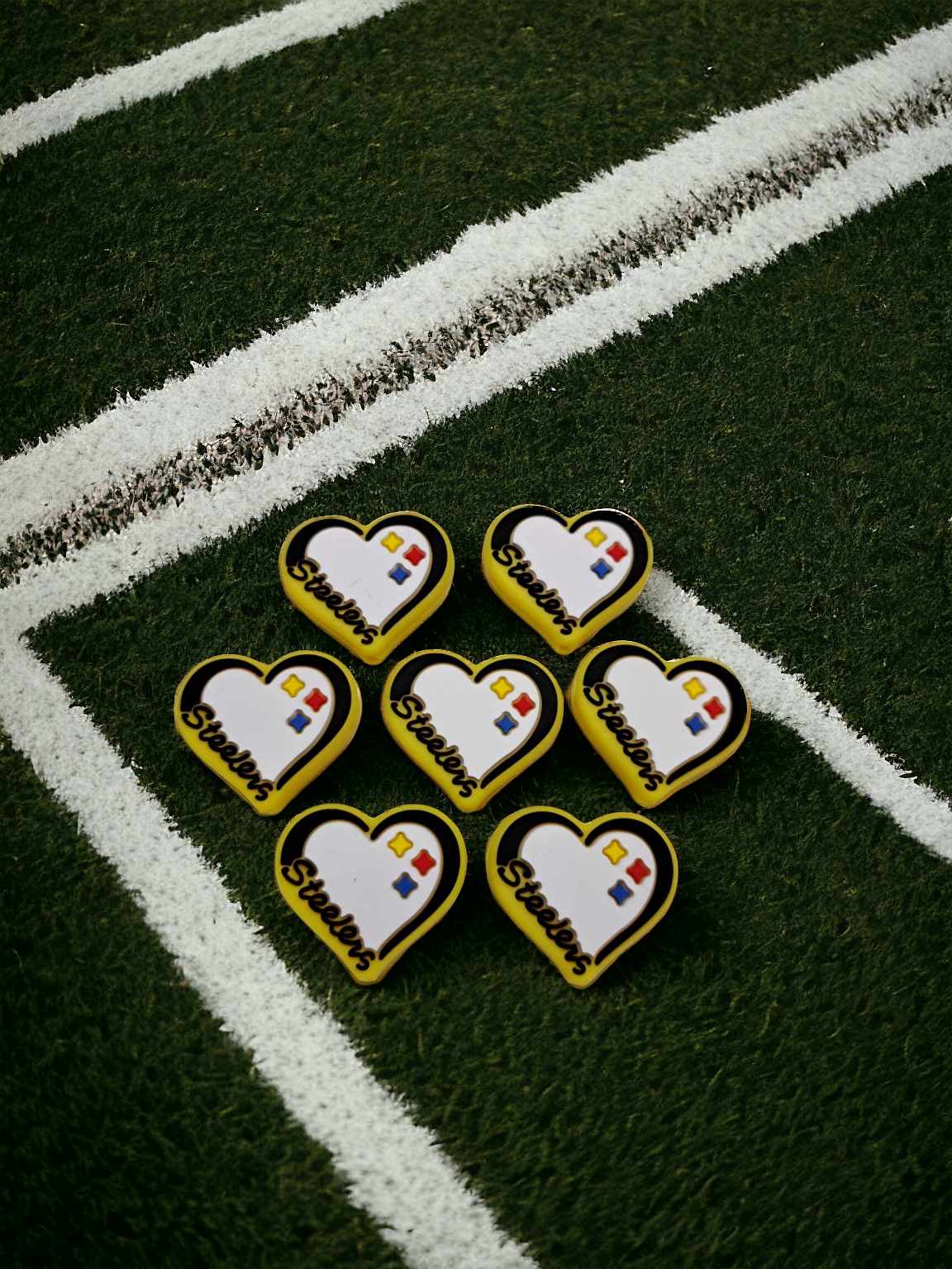 Pittsburgh Steelers Yellow Heart Football Logo Silicone Focal Bead - 0594