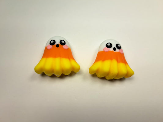 3D - Candy Corn Ghost Full Body Silicone Focal Bead