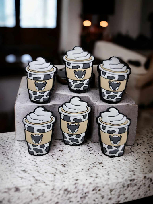 Western Coffee Drink with Cow Head/Pattern Whip Cream Silicone Focal Bead - 0613