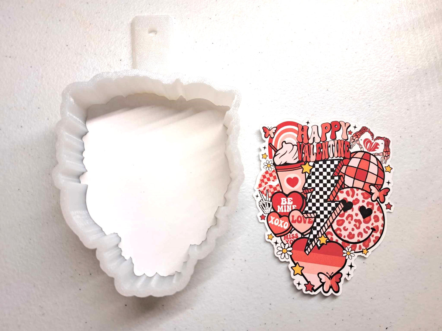Happy Valentine Retro Collage: Smiley Face, Bolt, Coffee, Be Mine, XOXO Cardstock Silicone Mold, Aroma Bead Molds