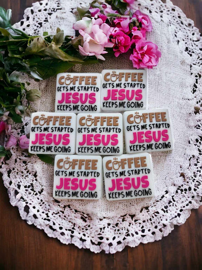 Coffee Gets Me Started Jesus Keeps Me Going Silicone Focal Bead - 0653