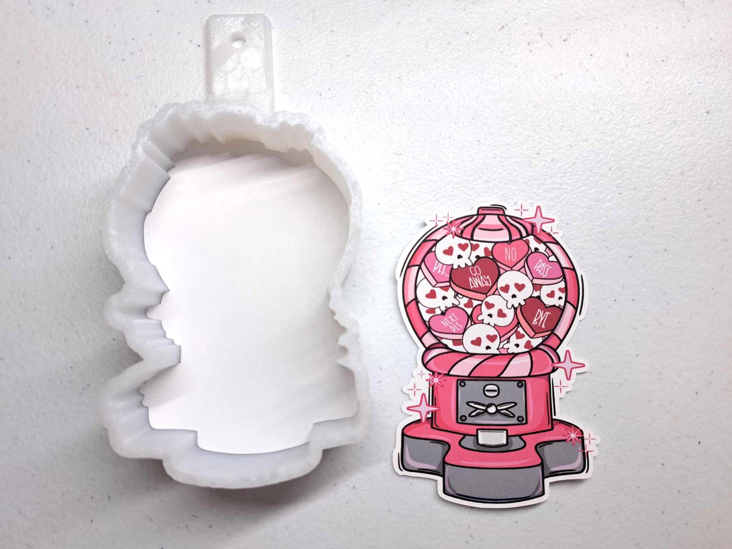 Anti Valentine Candy Vending Machine with Skull Gumballs and Hearts Cardstock Silicone Mold, Aroma Bead Molds