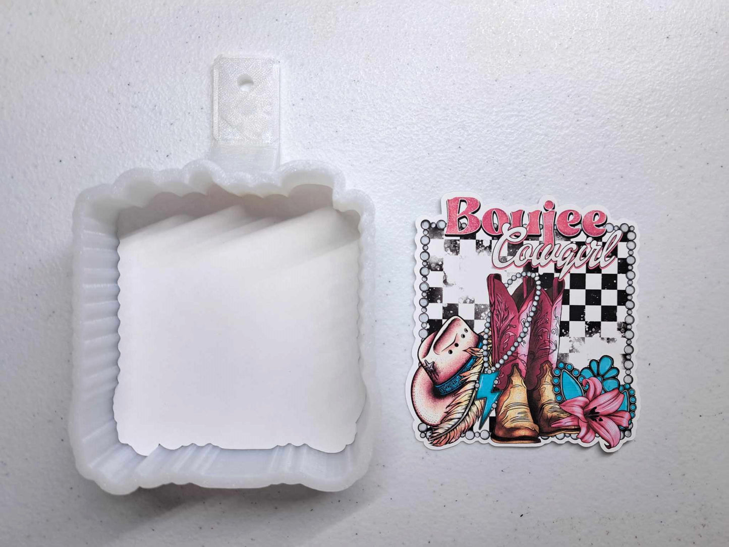 Boujee Cowgirl with Boots & Turquoise Cardstock Silicone Mold, Aroma Bead Molds, Premium Cardstock Images