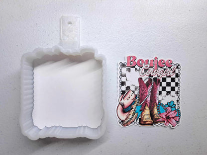 Boujee Cowgirl with Boots & Turquoise Cardstock Silicone Mold, Aroma Bead Molds, Premium Cardstock Images