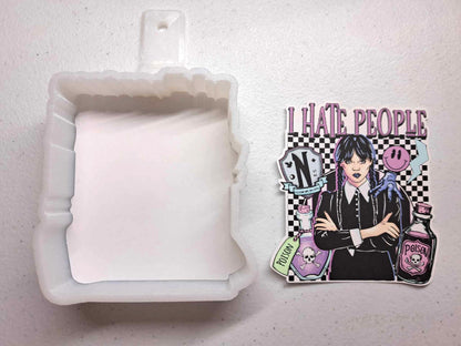 I hate People Wednesday - Goth Girl with Poison, Nevermore, Smiley Cardstock Silicone Mold, Aroma Bead Molds, Premium Cardstock Images