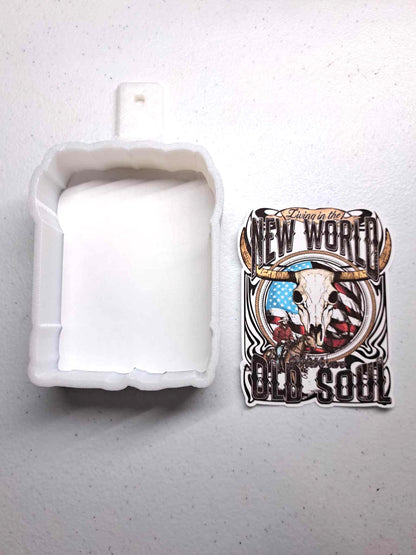 New World Old Soul - Western, Bull Skull, American Flag, Cowboy Cardstock Silicone Mold, Aroma Bead Molds,Car Freshener Mold, Premium Cardstock Images