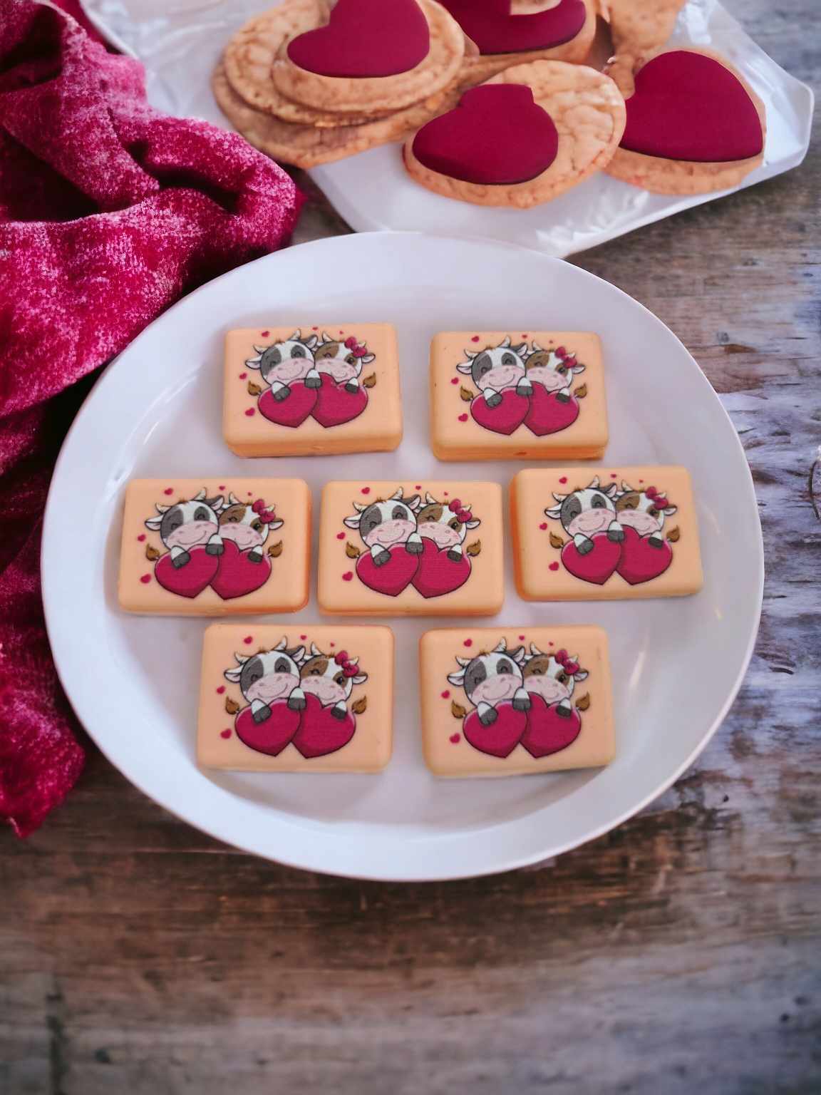 Cows with Hearts Orange Rectangle Valentines Silicone Focal Bead - 0638