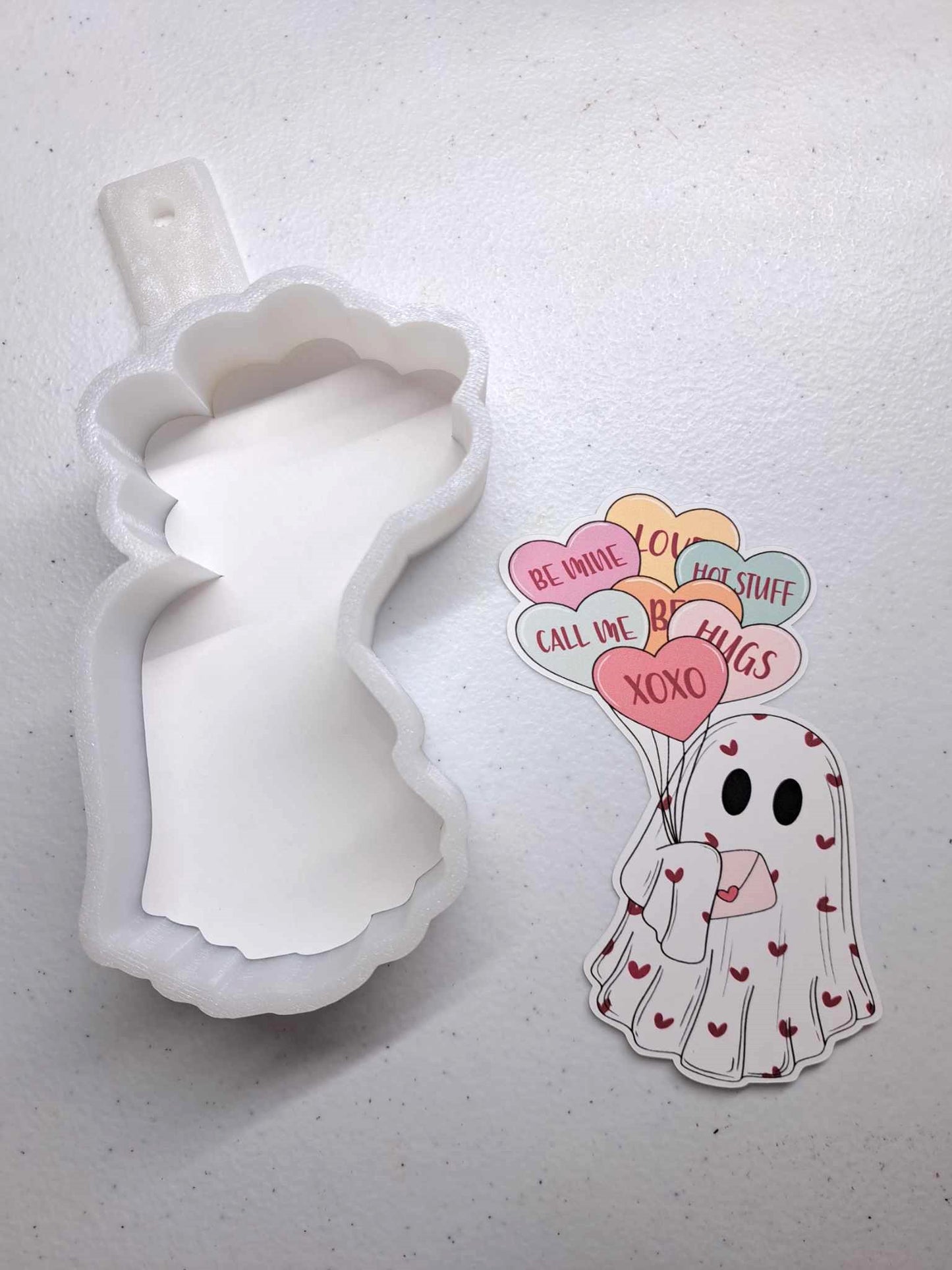 Ghost Holding Valentine Candy Balloons & Envelope Cardstock Silicone Mold, Aroma Bead Molds