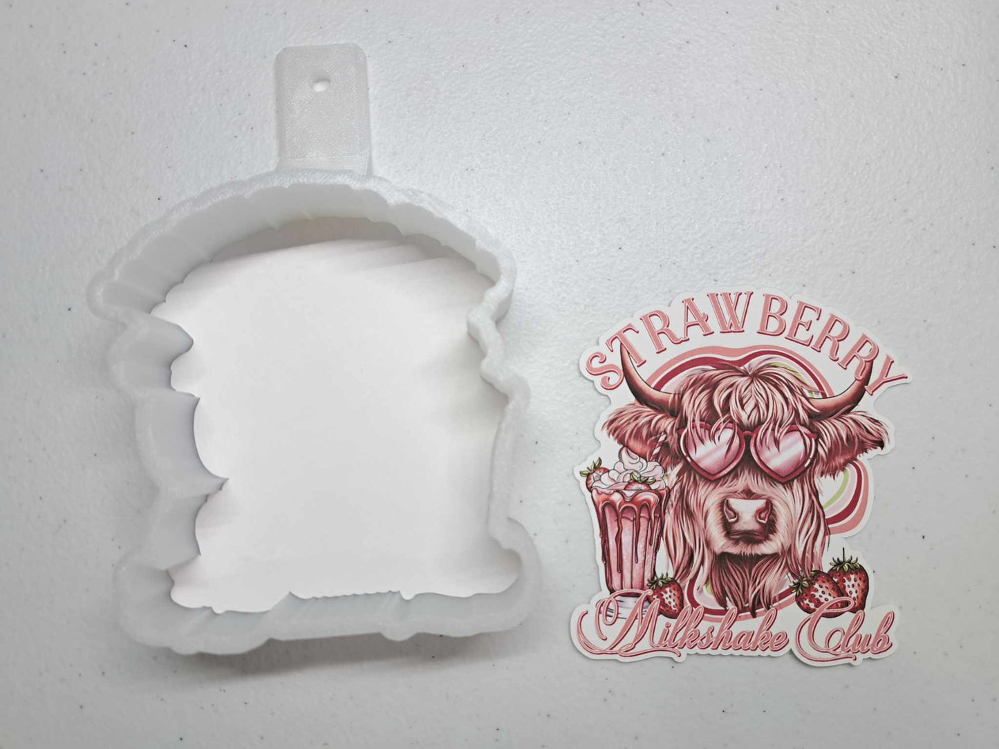 Strawberry Milkshake Club Pink Highland Cow Cardstock Silicone Mold, Aroma Bead Molds, Premium Cardstock Images