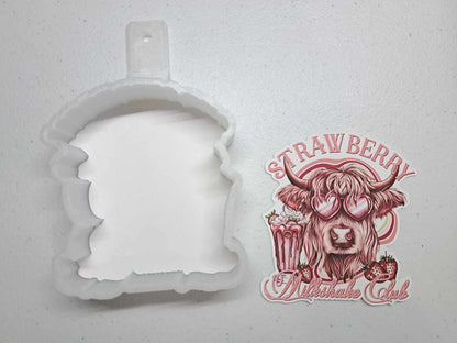 Strawberry Milkshake Club Pink Highland Cow Cardstock Silicone Mold, Aroma Bead Molds, Premium Cardstock Images