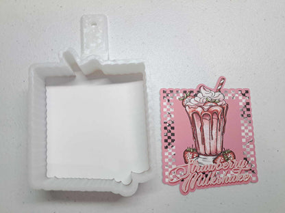 Strawberry Milkshake Checkered Frame Cardstock Silicone Mold, Aroma Bead Molds, Premium Cardstock Images
