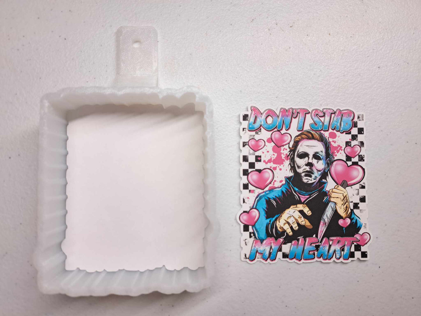 Don't Stab My Heart Michael Myers Valentine Cardstock Silicone Mold, Aroma Bead Molds, Premium Cardstock