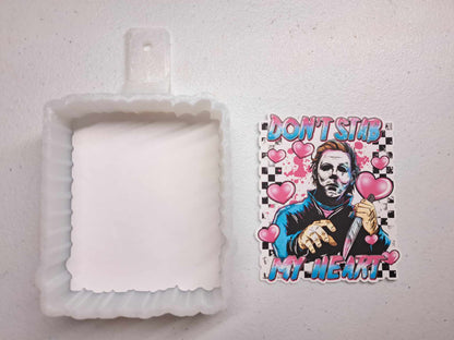 Don't Stab My Heart Michael Myers Valentine Cardstock Silicone Mold, Aroma Bead Molds, Premium Cardstock