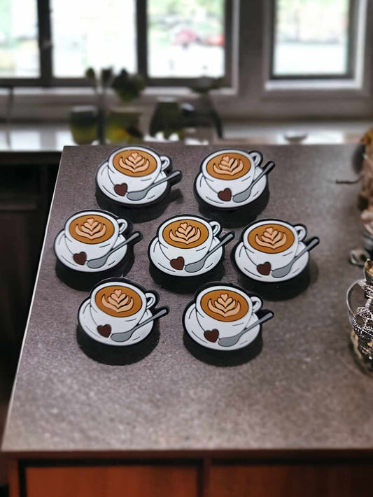 White Coffee Cup on Plate with Spoon Silicone Focal Bead - 0692