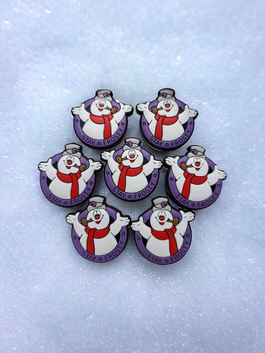 Stay Frosty: Frosty Snowman Upper Body Pipe/Scarf with Purple Silicone Focal Bead - 0681