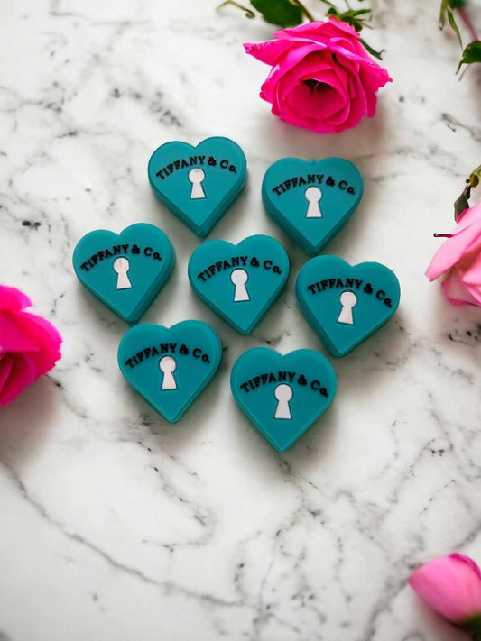 Tiffany and Co. Logo Blue Heart with Keyhole Silicone Focal Bead - 0702