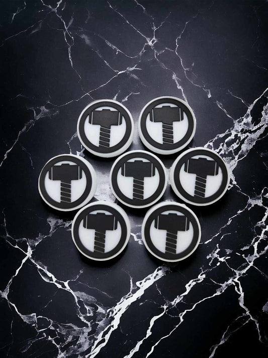 Thor Hammer White Round: Movie Inspired Silicone Focal Bead - 0694