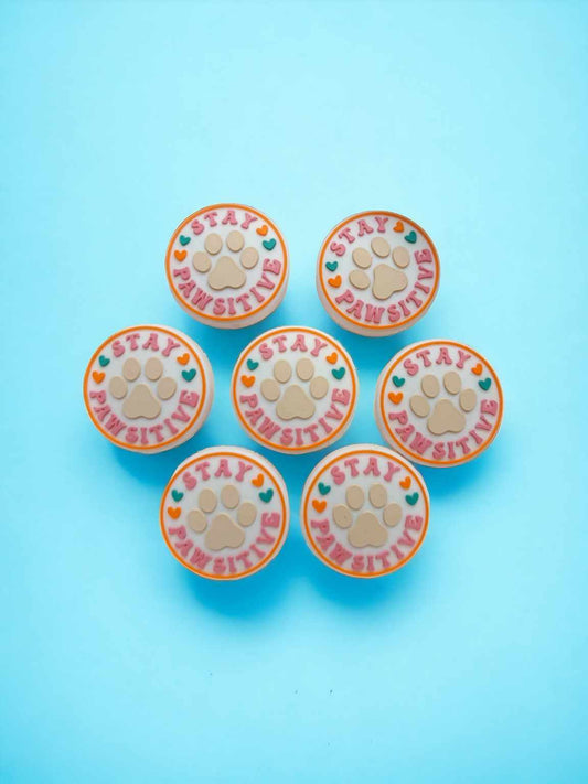 Stay Pawsitive Round with Paw Print Silicone Focal Bead - 0697