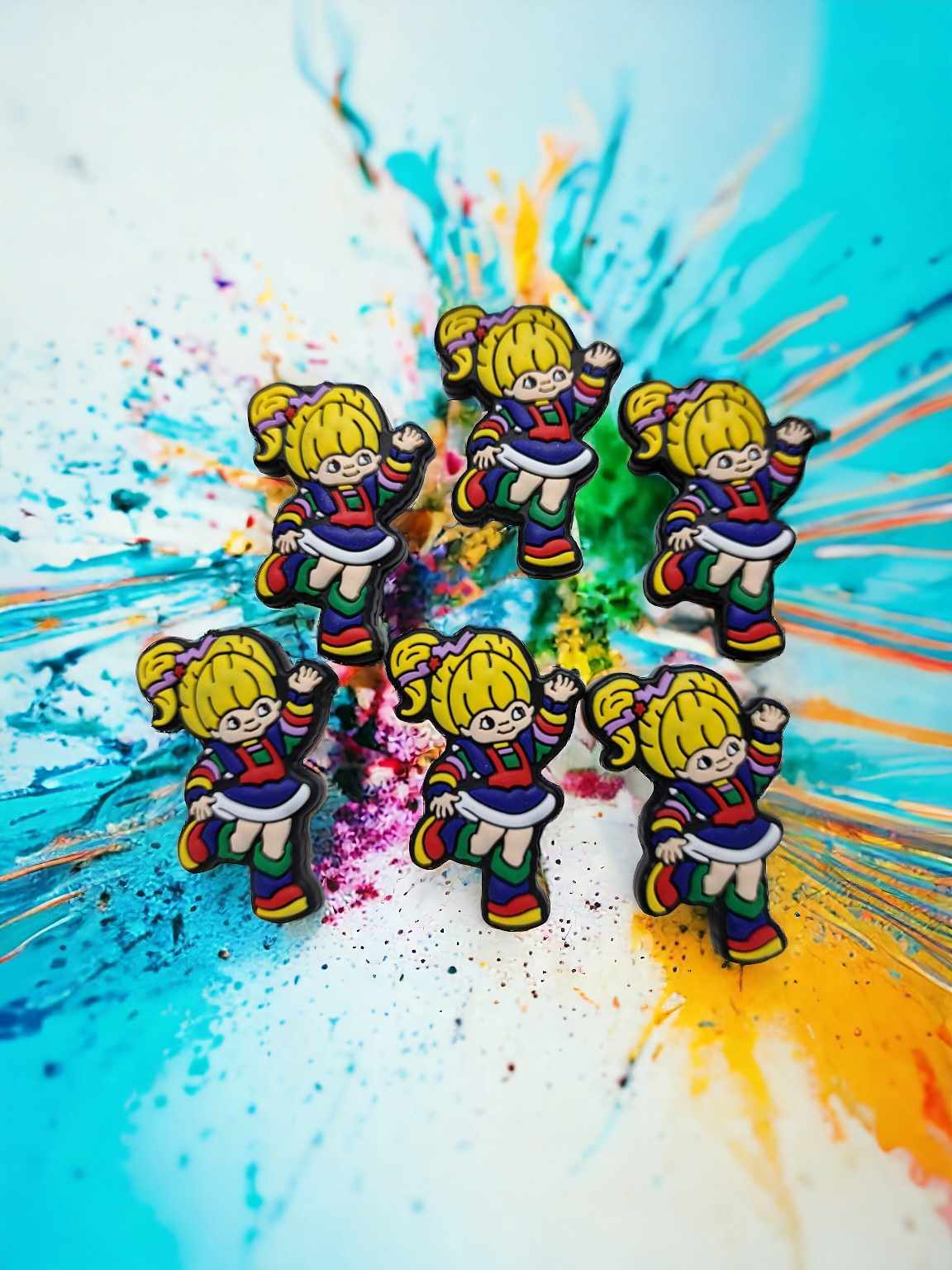 Rainbow Brite Girl: Style 2 Standing with Foot Up Silicone Focal Bead - 0660