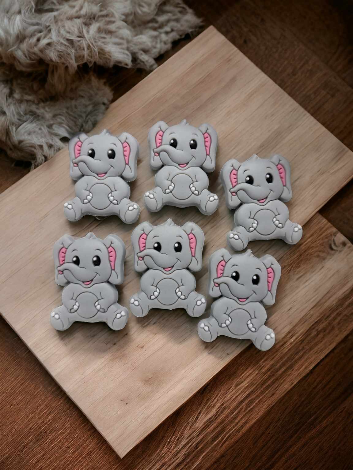 Gray Elephant Sitting Full Body Animal Silicone Focal Bead - 0724