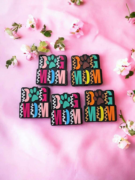 Dog Mom Leopard Print Retro Silicone Focal Bead - 0723