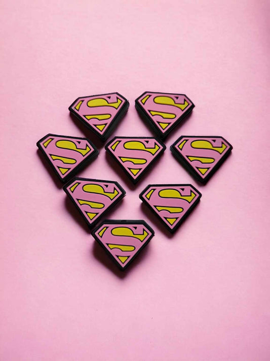 Superman Red & Pink Logo Silicone Focal Bead - 0551