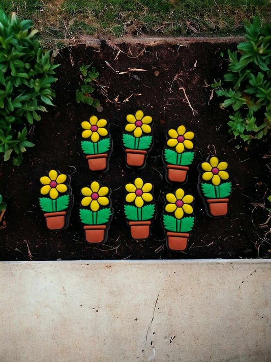 Yellow Flower in Pot Silicone Focal Bead - 0691