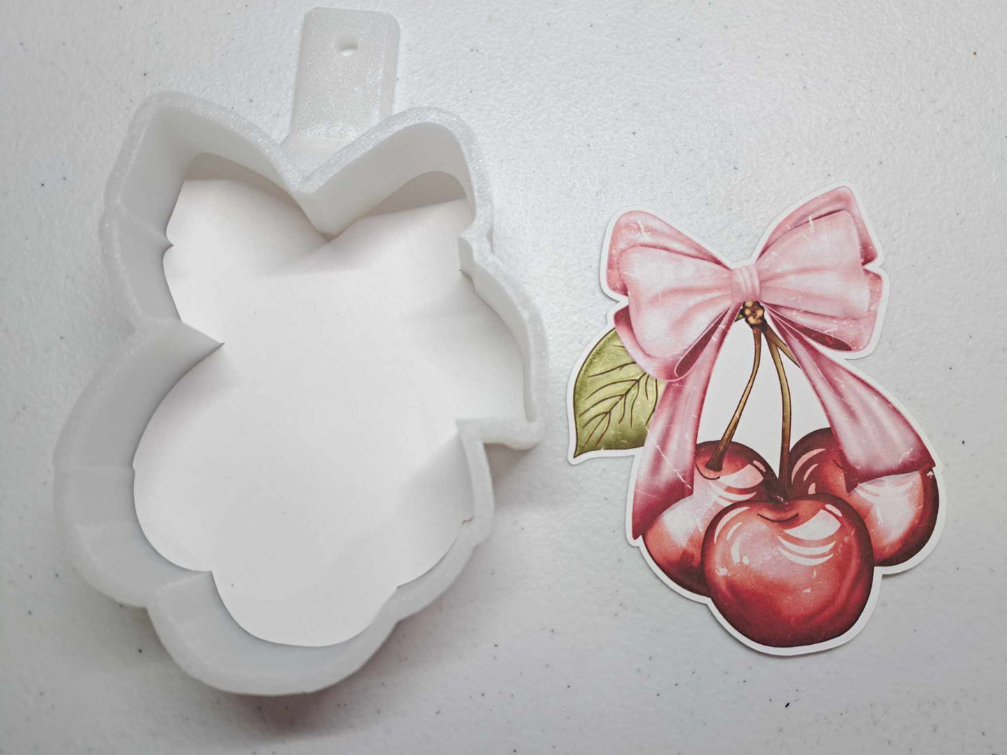 Pink Bow and Cherries Distressed Cardstock Silicone Mold, Aroma Bead Molds, Premium Cardstock
