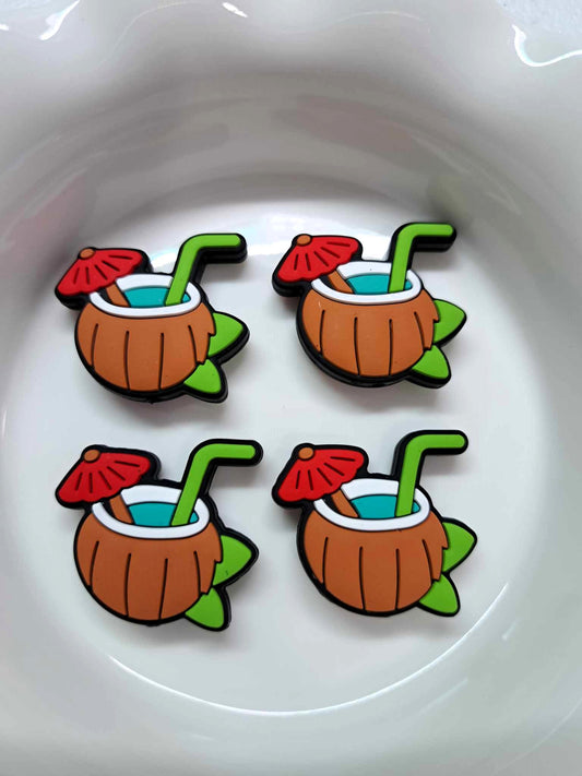 Coconut Drink with Umbrella Silicone Focal Bead - 0732