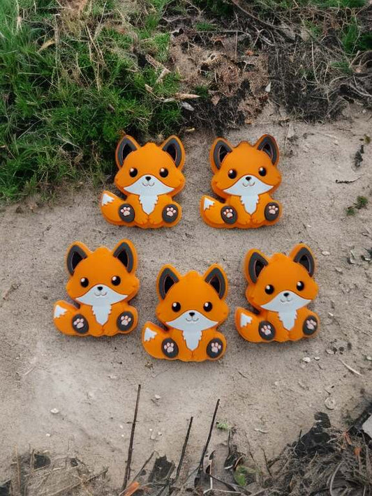 Red Fox Sitting Full Body Animal Silicone Focal Bead - 0704